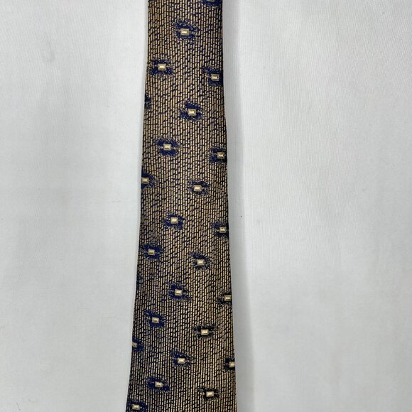 Joseph Abboud Men’s Necktie 3 ¾” Silk Brown / Copper & Navy Blue Geometric Italy - Picture 3 of 11